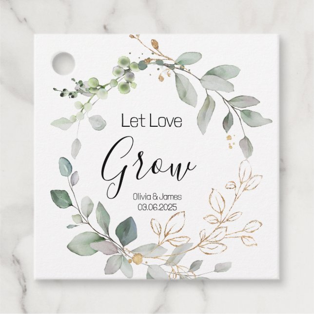 Étiquette de plante de mariage vert forêt Faisons  (Devant)