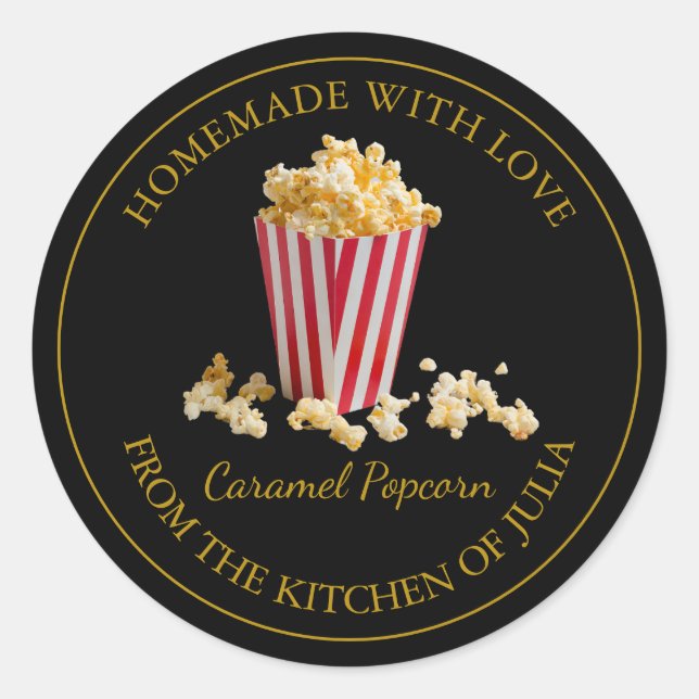 Étiquette de pop-corn fait maison | Noir (Devant)