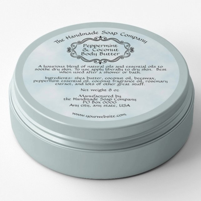 Étiquette de pot de beurre corporel bleu parchemin (Créateur téléchargé)
