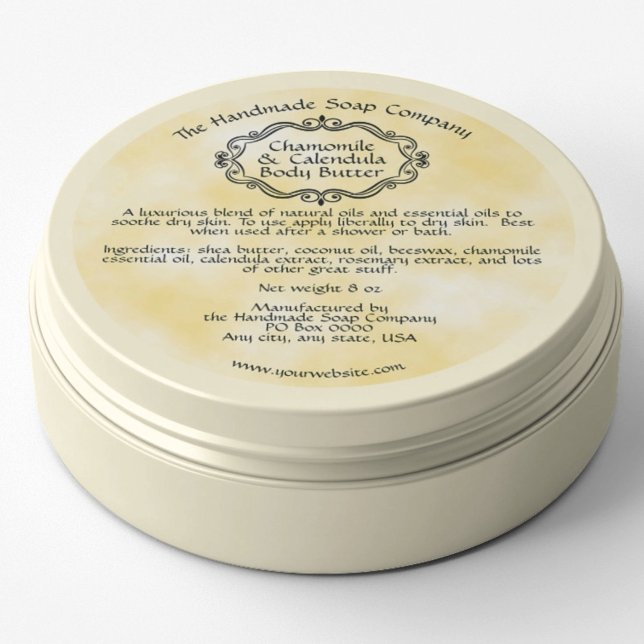 Étiquette de pot de beurre corporel jaune parchemi (Créateur téléchargé)
