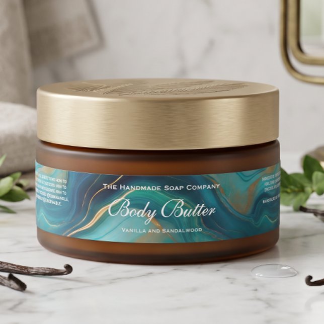 Étiquette de pot de beurre corporel - Marbre bleu  (Créateur téléchargé)