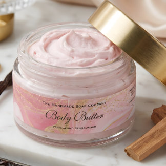 Étiquette de pot de beurre corporel pailleté rose