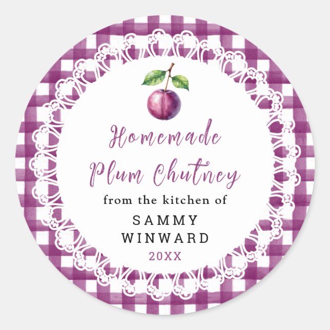 Étiquette de pot de Chutney de Prune maison (Devant)