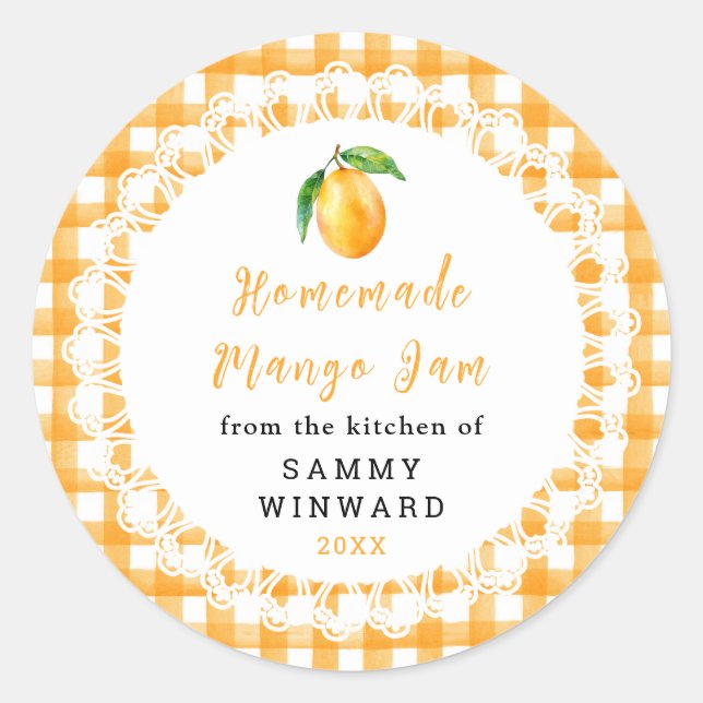 Étiquette de pot de confiture de mangue maison (Devant)