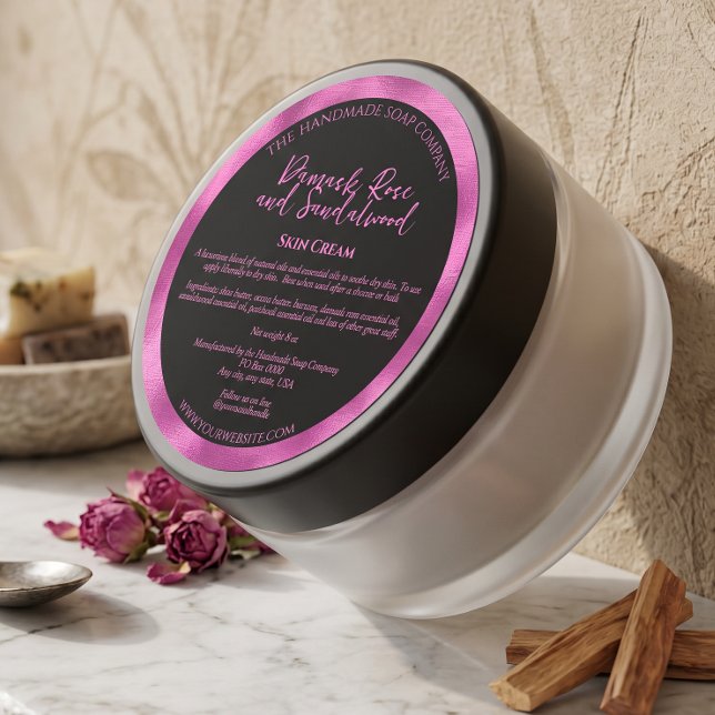Étiquette de pot de cosmétiques noir et fuchsia av (Créateur téléchargé)