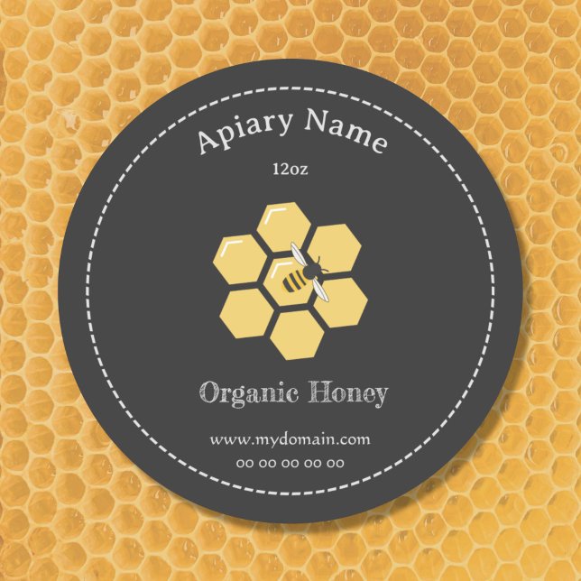 Étiquette de pot de miel sur Sticker noir pour api (Honey Jar Label on Black Sticker for Beekeeper)