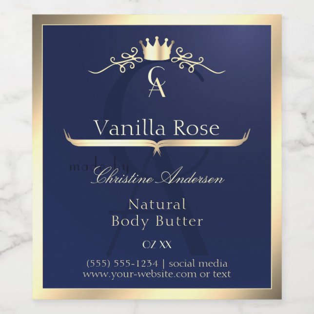 Étiquette de produit bleu marine avec monogramme d (Étiquettes simples)