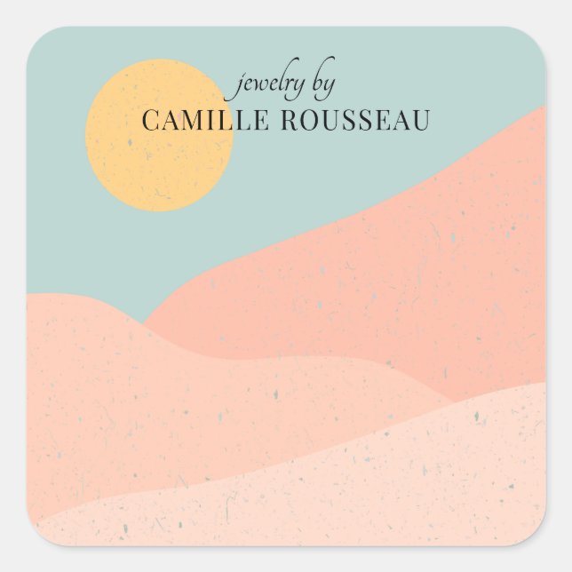 Étiquette de produit Boho Abstrait Desert Sunrise (Devant)