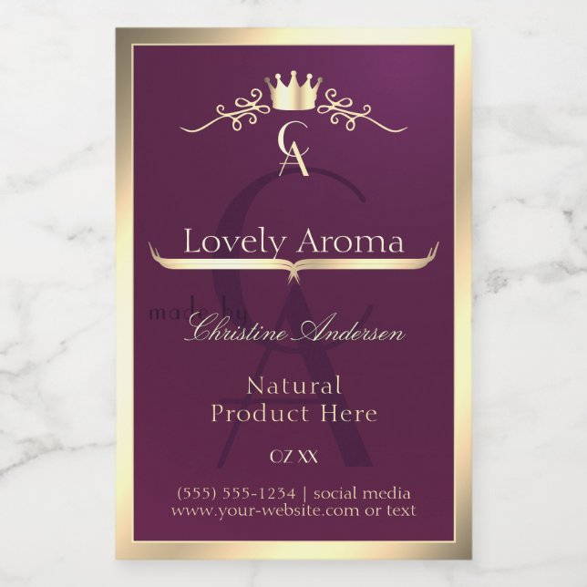 Étiquette de produit Bourgogne avec Monogramme de  (Étiquettes simples)