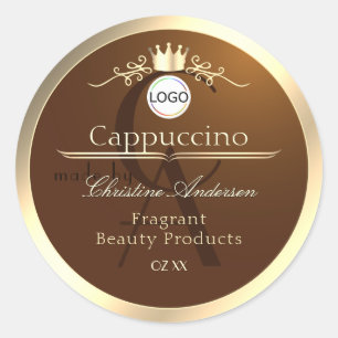 Étiquette de produit brun foncé avec logo à cadre