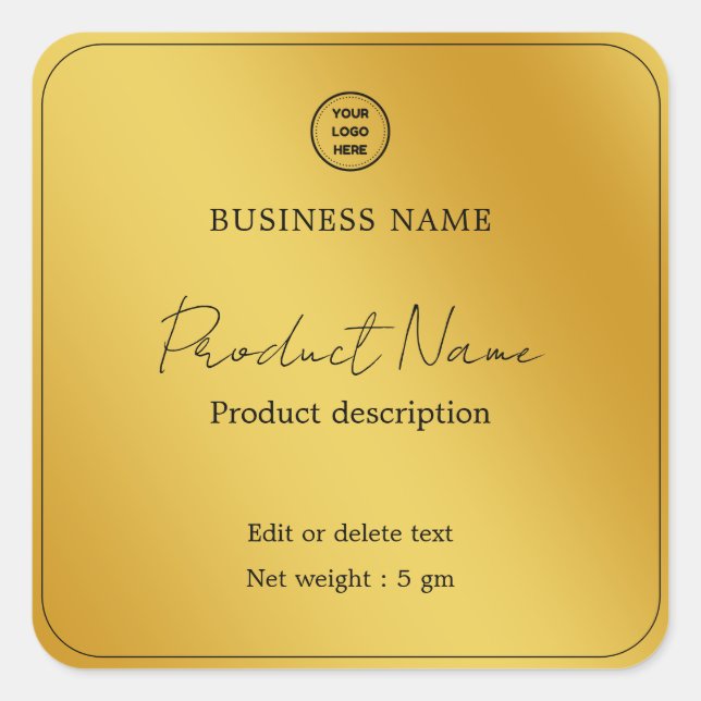 Étiquette de produit Carré Gold Elegant Modern Min (Devant)