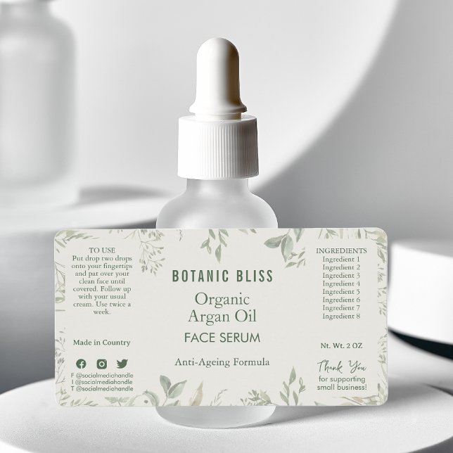 Étiquette de produit cosmétique rustique Botanique (Rustic Botanical Sage Green Cosmetic Product Label )