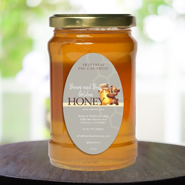 Étiquette de Produit de Nid d'Abeille de Pot de Mi (Cute Bear Honey Jar Honeycomb Product Label)