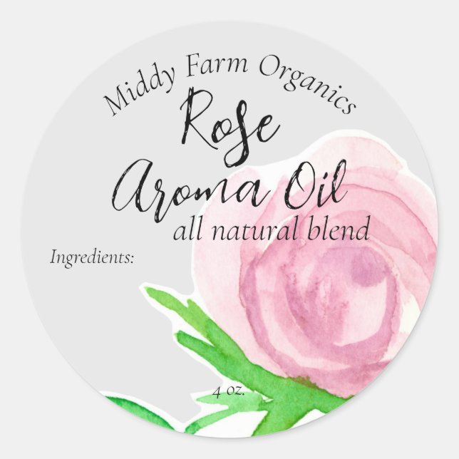 Étiquette de produit d'huile essentielle de rose (Devant)