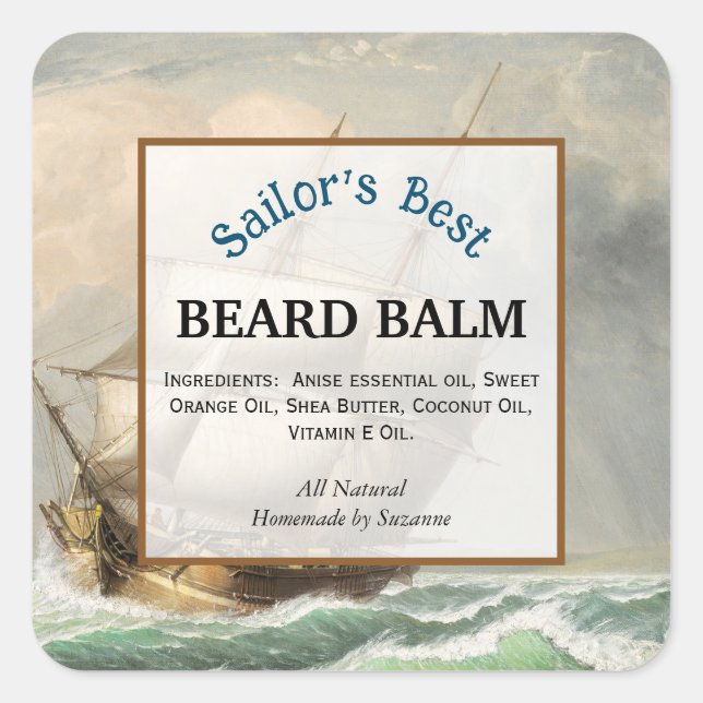 Étiquette de produit du baume de barbe marine (Devant)