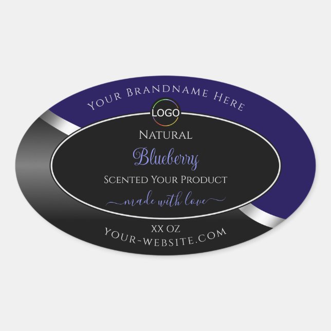 Étiquette de produit du logo en argent foncé bleu  (Devant)