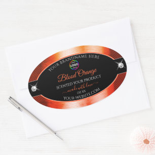 Étiquette de produit du logo noir brillant orange