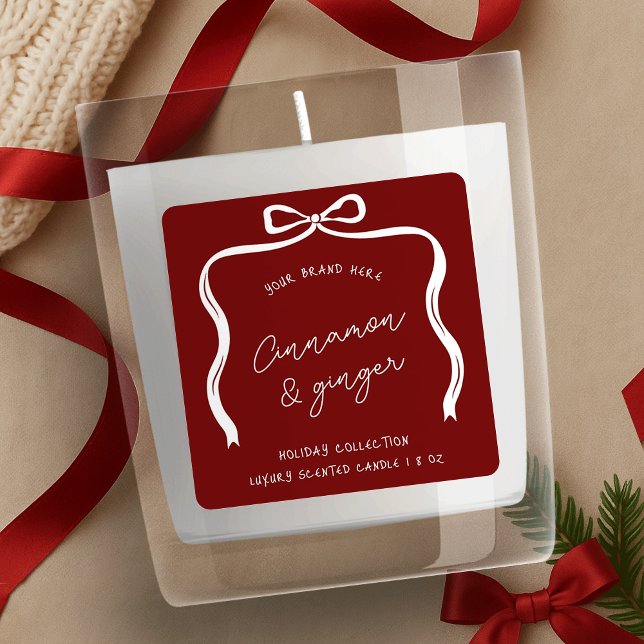 Étiquette de produit Festif de Noël Bow Rouge & Bl (Créateur téléchargé)