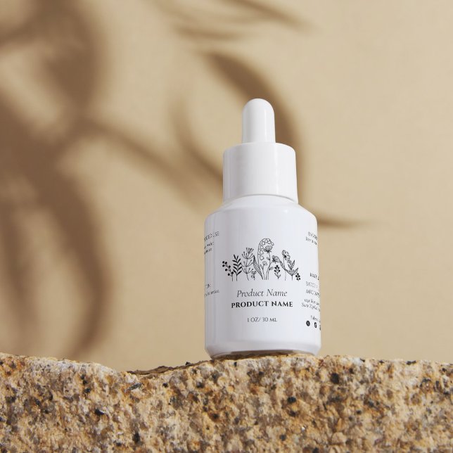 Étiquette de produit Fleur sauvage noir et blanc m (Minimal Black and White Wildflowers Product Label)