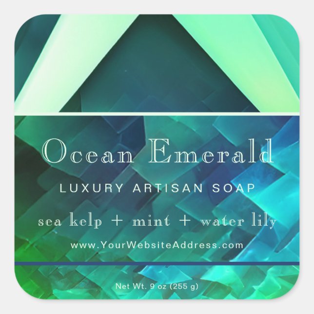 Étiquette de produit géométrique Abstrait Emerald  (Devant)