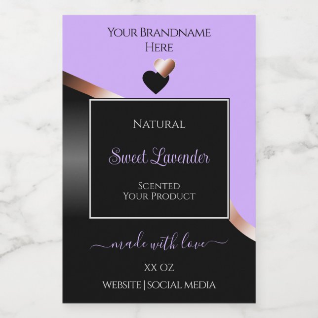 Étiquette de produit Lavender Black Wavy Rose Gold (Étiquettes simples)