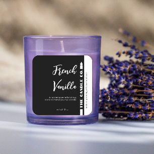 Étiquette de produit noir de chandelle de vanille