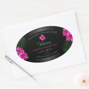 Étiquette de produit noir Fleurs roses Feuilles de