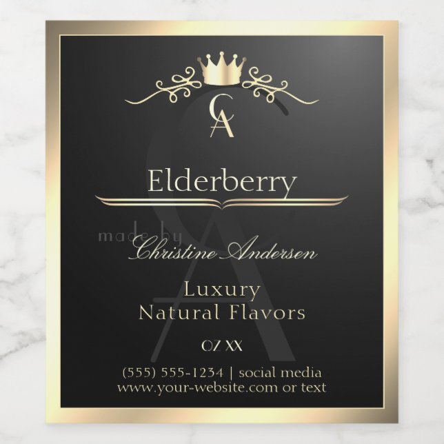 Étiquette de produit noir noble avec monogramme à  (Étiquettes simples)