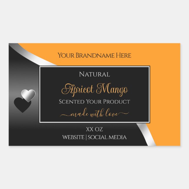 Étiquette de produit Orange Black Wavy Silver Coeu (Devant)