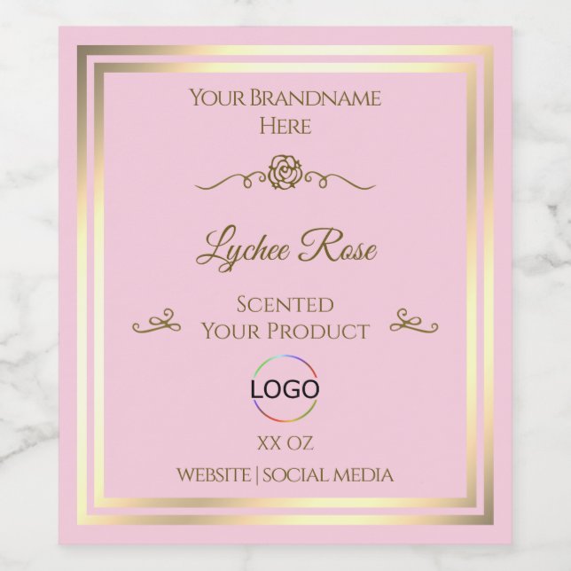 Étiquette de produit Pastel Pink avec cadre or et  (Étiquettes simples)