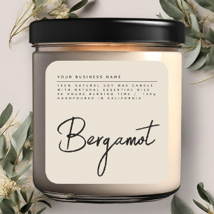 Étiquette de produit pour chandelle beige en écrit