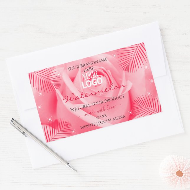 Étiquette de produit Rose Rose Rouge Palm Feuilles (Enveloppe)