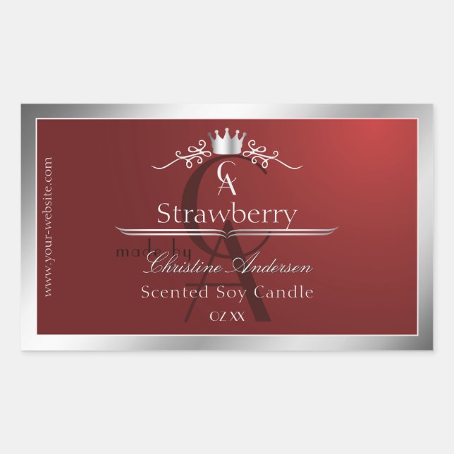 Étiquette de produit rouge profond avec monogramme (Devant)