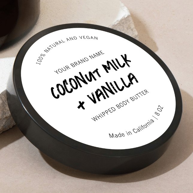 Étiquette de produit Rustique Noir & Blanc Arrondi (Minimalist rustic black and white round product labels)