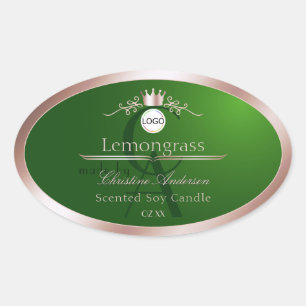 Étiquette de produit vert monogramme cadre rose or