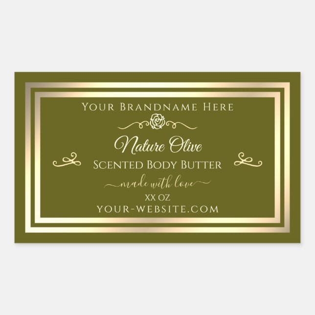 Étiquette de produit vert olive Gold Frame Rose Vi (Devant)