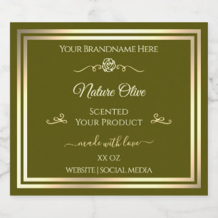 Étiquette de produit vert olive Gold Frame Rose Vi