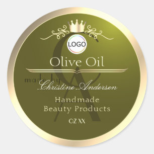 Étiquette de produit vert olive Logo à cadre doré