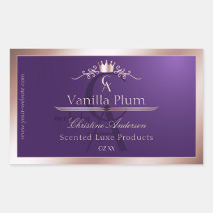 Étiquette de produit violet foncé cadre or rose mo