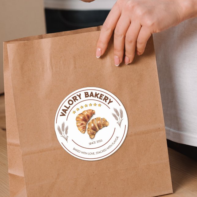 Étiquette de produits de boulangerie personnalisée (Background color, business name, tagline and year are a customizable.)