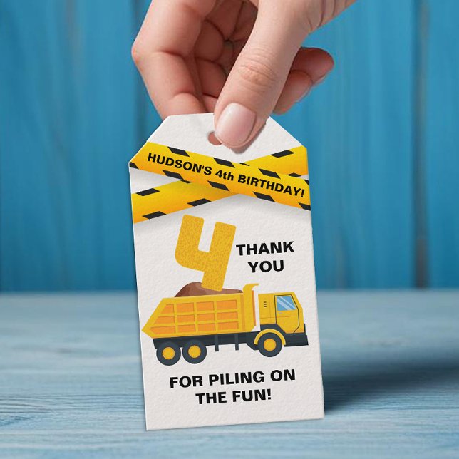 Étiquette de remerciement de construction modifiab (Construction Vehicle Birthday Party Tag )