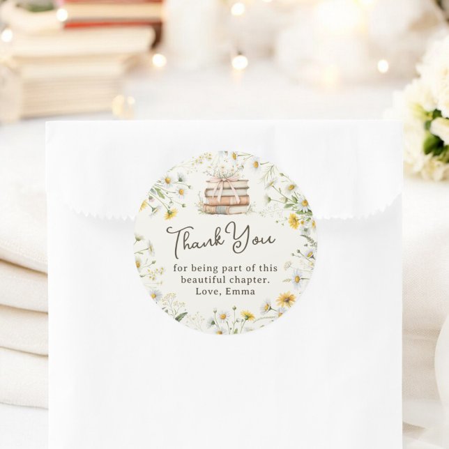 Étiquette de remerciement de fiançailles florale r (Rustic Floral Bridal Shower Thank You Favor Classic Round Sticker)