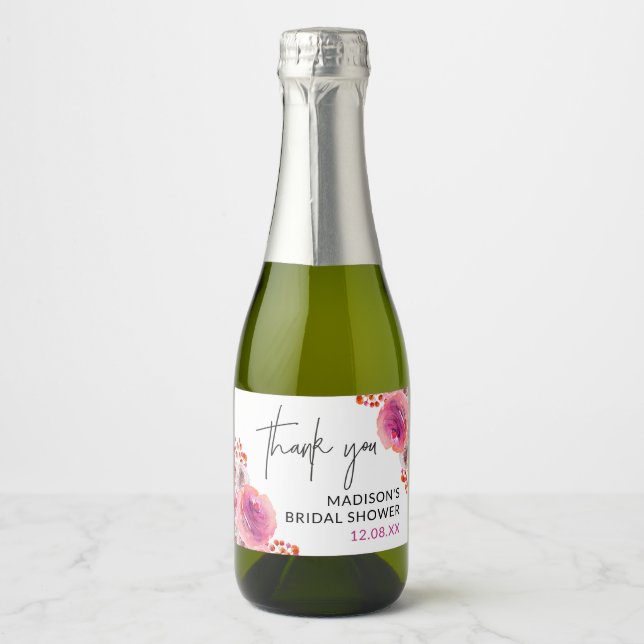 Étiquette de remerciement de mariage avec fleurs r (Devant)