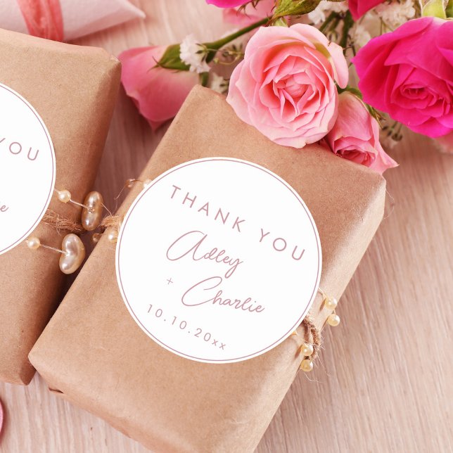 Étiquette de remerciement de mariage moderne rose  (Créateur téléchargé)