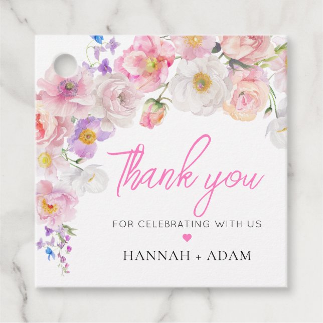 Étiquette de remerciement florale rose Eloise (Devant)