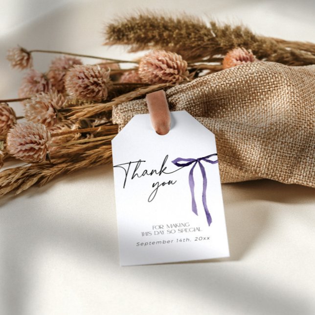 Étiquette de remerciement pour enterrement de vie  (Thank you tag with puple bow)