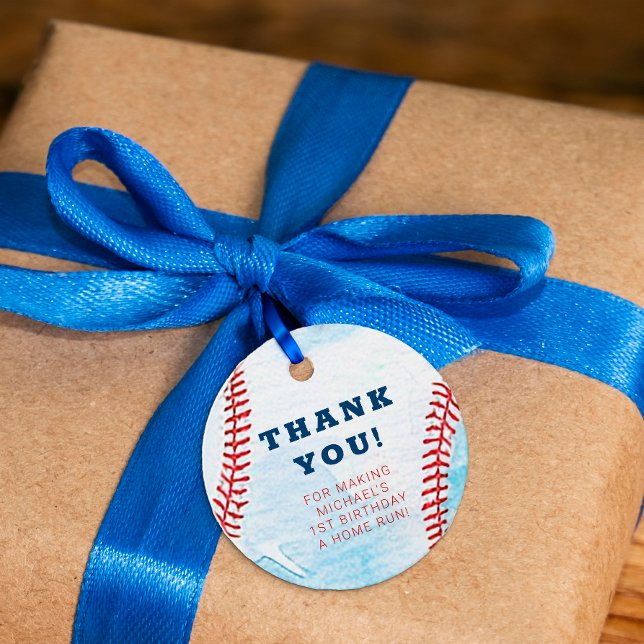 Étiquette de remerciement pour fête d'anniversaire (Baseball Birthday Favor Tag)