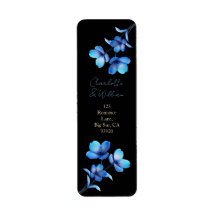 Étiquette de renvoi d'adresse florale noire et ble