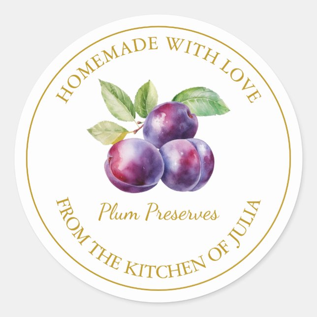 Étiquette de réserves de prune maison d'or | Blanc (Devant)
