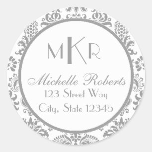 Étiquette de retour Argent Damask Round